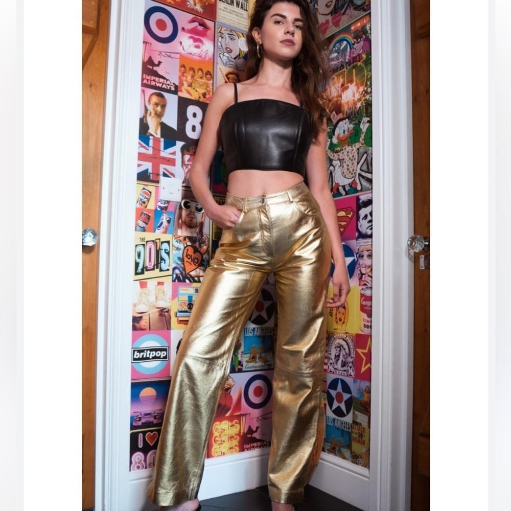 MUUBA London Amy Leather Pants Size 4 New Gold Women's Pants